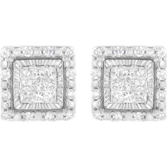 House of Brilliance 10K White Gold 1/2 Ct Invisible Princess Square Stud Earring at Nordstrom