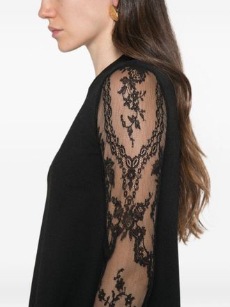 Valentino Lace-Embroidered Long-Sleeve Dress - Black