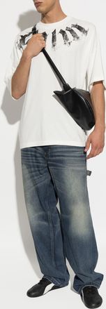 Palm Angels Cotton T-shirt With Printed Logo, Mens, White