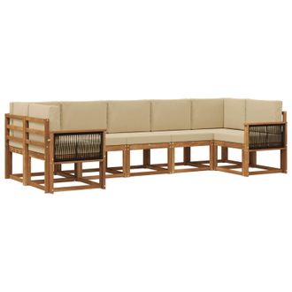 vidaXL Conjunto De Sof&aacute;s De Exterior Con Coj&iacute;n 7 Pcs Natural Y Beige Vidaxl