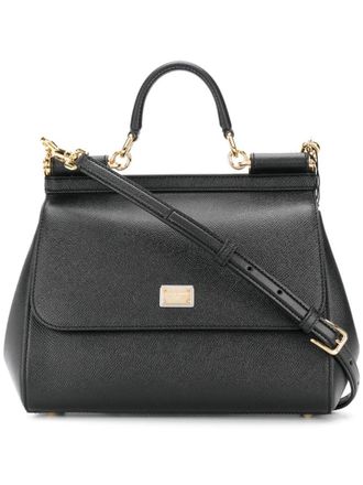 Dolce & Gabbana Black Medium Sicily dauphine leather handbag
