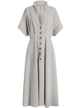 Alberta Ferretti Flared Midi Dress with V-Neckline and Cuffed Sleeves