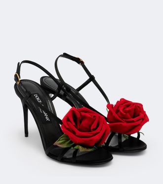 Dolce & Gabbana Floral-appliqu&eacute; satin slingback sandals