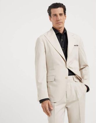 Brunello Cucinelli Mens Flax Seeds Cotton Wool Blend Blazer, Size 56