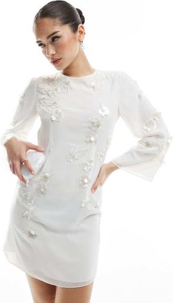 Hope & Ivy Vestito corto da sposa bianco decorato con maniche svasate