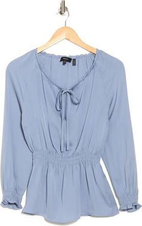 Theory Tie Neck Smocked Silk Top in Cornflower at Nordstrom Rack, Size Large