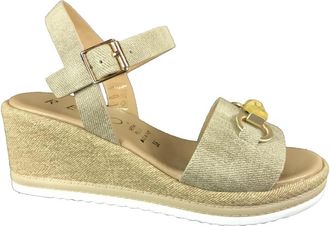 Repo 53290 Wedge Sandaal - Dames - Sleehakken - Beige - 41 EU - Leer - Schoenen