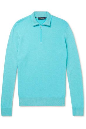 Loro Piana Roadster Striped Cashmere Half-Zip Sweater