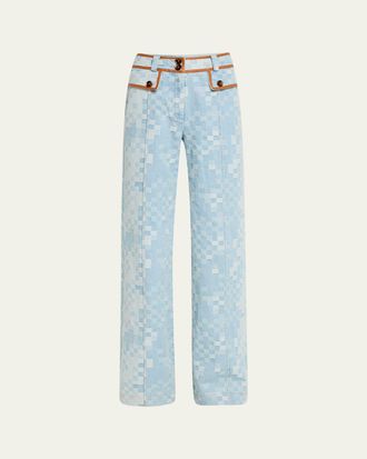 Ramy Brook Paula Checkered Denim Wide-Leg Pants