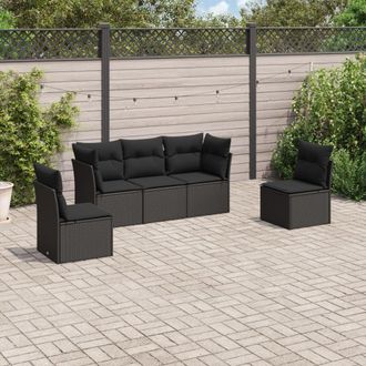 vidaXL Vidaxl - Set De Muebles De Jard&iacute;n 5 Pzas Y Cojines Rat&aacute;n Sint&eacute;tico Negro