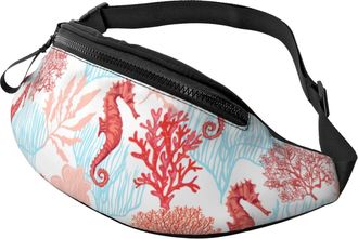Generic Coral Sea Horses Pattern Bum Bags Waist Packs Lightweight Fanny Pack For Running Gym Outdoors 14X35Cm