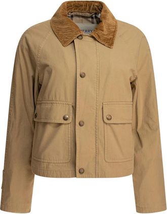 Burberry Beige Cropped Jacket met Burberry Check Voering - Dames - Zomerjassen - Beige - XS - Katoen - Jassen