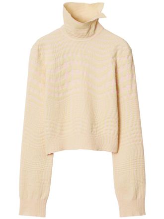 Burberry warped houndstooth jacquard jumper - women - Wool/Polyamide/Polyester/Spandex/Elastane - L - Neutrals