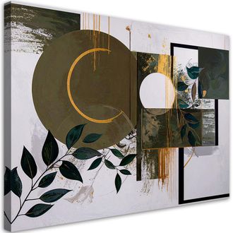 Feeby Cuadro Sobre Lienzo, Formas Abstractas C&iacute;rculos Y Hojas En Verde, 100x70
