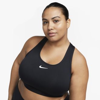 Nike Womens Swoosh Medium Support Padded Sports Bra (Plus Size) in Black | DX6823-010