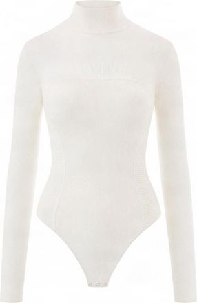 Elisabetta Franchi Butter Sheer Insert High-Neck Viscose-Blend Bodysuit