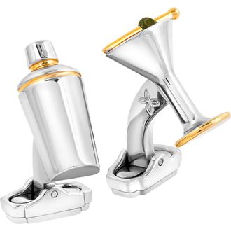 Thompson Martini Glass & Shaker Cuff Links in Silver at Nordstrom