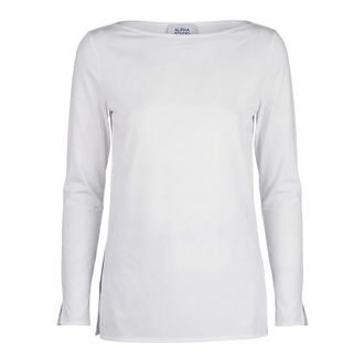 Alpha Studio Long Sleeve Tops, female, White, Size: XS Maglia con scollo a barca