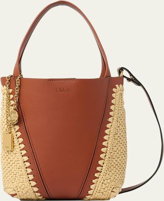 Chlo&eacute; Spin Mini Tote Bag in Leather & Viscose Raffia