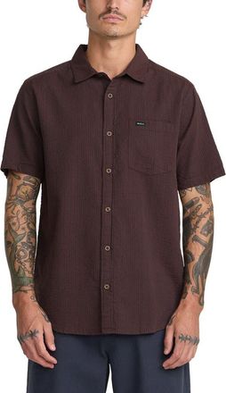 Rvca Thatll Do Seersucker Short Sleeve Button-Up Shirt in Mocha at Nordstrom, Size Xx-Large