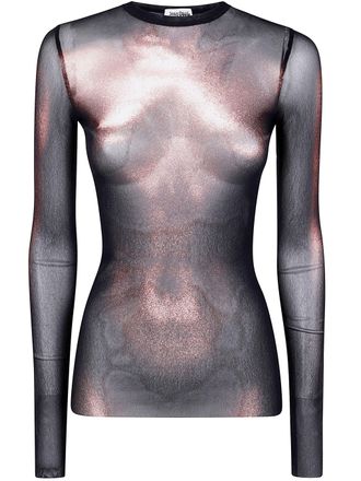 Jean Paul Gaultier Mesh Crew Neck Top With Long Sleeves Printed Body