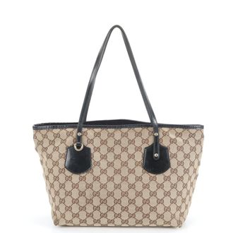 Gucci Brown Leather Canvas Handbag Shoulder Bag Tote Bag (Pre-Owned)