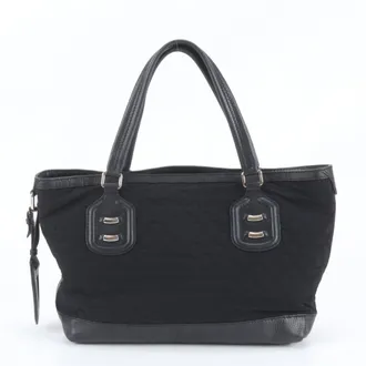 Gucci Black Leather Nylon Shoulder Bag Tote Bag (Pre-Owned)