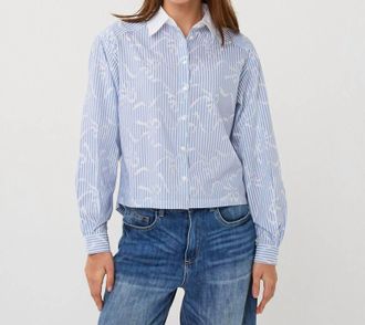 Esqualo Short Striped Bows Blouse In White / Blue