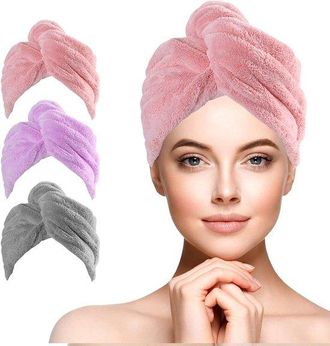 No Brand Toalla Para El Cabello, 3 Piezas, Toalla De Microfibra Para El Cabello, Turbante, Absorbente, Para El Cabello, Toallas De Secado Con Bot&oacute;n De Dise&ntilde;o P
