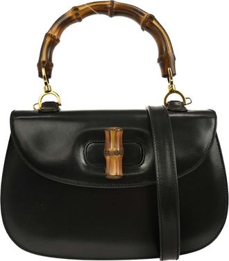 Gucci Vintage Convertible Bamboo Top Handle Bag Leather Black Leather Handbag (Pre-Owned)