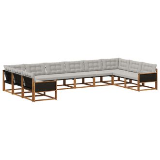 vidaXL Conjunto De Sof&aacute;s De Exterior 10 Pcs Natural Y Gris Claro Vidaxl