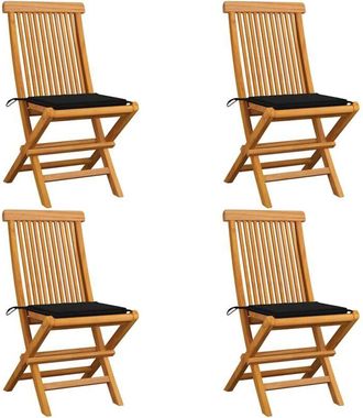 vidaXL Vidaxl - Sillas De Jard&iacute;n 4 Uds Con Cojines Negros Madera De Teca