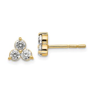 Diamond2Deal 3/4 ct Lab Grown Diamond 3 Stone Stud Earrings 14k Gold VS Clarity, D-E Color