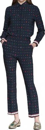 Vilagallo Equestrian Print Trouser In Navy