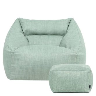 Icon Brand Bean Bag Armchair & Footstool Outdoor Woven in Green