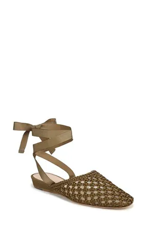 Veronica Beard Malia Ankle Tie Ballet Flat in Fennel Green at Nordstrom, Size 5.5