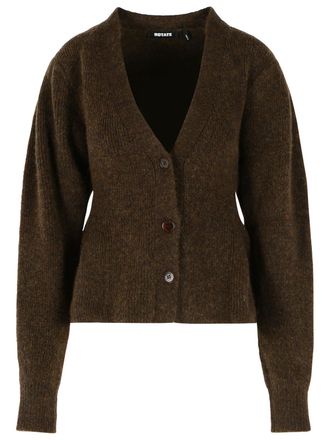 Rotate Brown Ruffled Flared Alpaca-Blend Cardigan