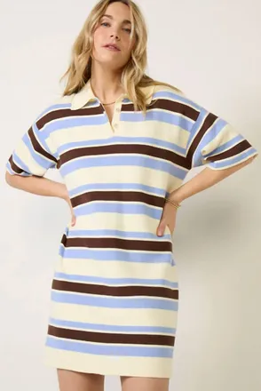 525 america Point Collar Polo Dress In Lemonicingstripe