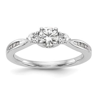 Diamond2Deal 14k White Gold Lab Grown Diamond 3-Stone Band Ring 0.6Ct Clarity- VS Color- G-H
