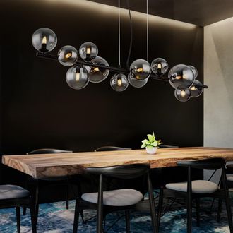 Globo Lighting Lampada A Sospensione Led Lampada Da Sala Da Pranzo Lampada A Sospensione Lampada Da Soggiorno, Metallo Nero Vetro Fum&eacute;, Regolabile In Altezza 13 Lamp