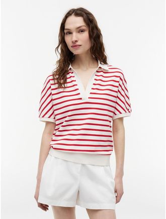 Tommy Hilfiger Womens Relaxed Fit Heathered Stripe Polo - White - XXL