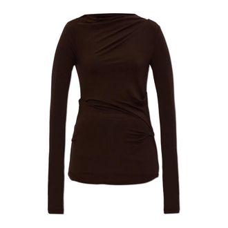 Entire studios Long Sleeve Tops, female, Brown, Size: XS Draped Top