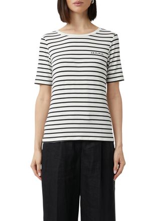 Comma T-Shirt COMMA, Damen, Gr. 34, grau (grau, schwarz), Single Jersey, Obermaterial: 92% Viskose, 8% Elasthan, gestreift, regular fit taillenbedeckt, Rund