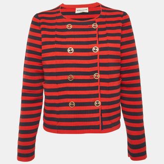 Sonia Rykiel Red/blue Striped Knit Double Breasted Jacket