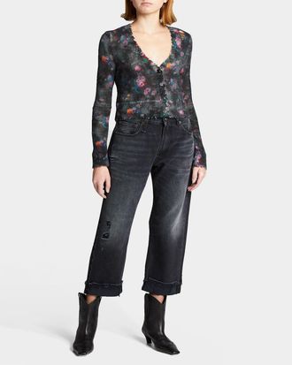 R13 Wide-Leg Cropped Boyfriend Jeans