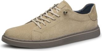 Generic Mens Casual Slip-on Leather Sneakers with Elastic Band Classical Retro Breathable Flats Walking Oxford Shoes (Beige,11.5)