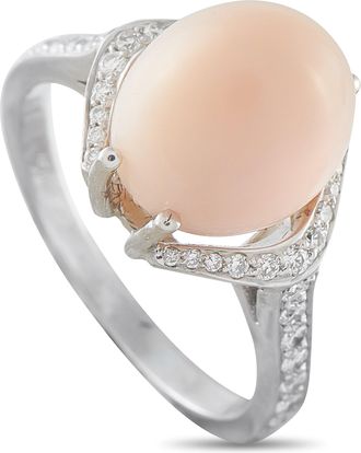 Luxury Bazaar 18K White Gold 0.25ct Diamond and Conch Pearl Ring MF26-050126