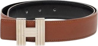 Herm&egrave;s Pre-owned Leren Riem met H Gesp - Dames - Vintage Accessoires - Bruin - ONE Size - Leer - Vintage