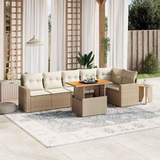 vidaXL Vidaxl - Set Sof&aacute;s De Jard&iacute;n 7 Piezas Y Cojines Rat&aacute;n Sint&eacute;tico Beige