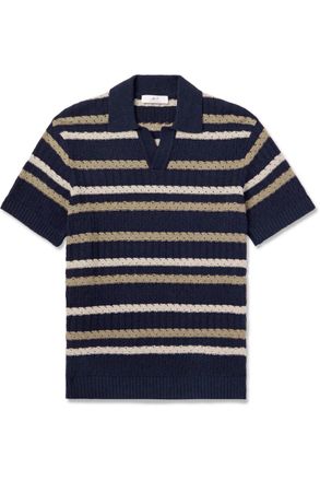 Mr P. Jonny Slim-Fit Striped Knitted Polo Shirt